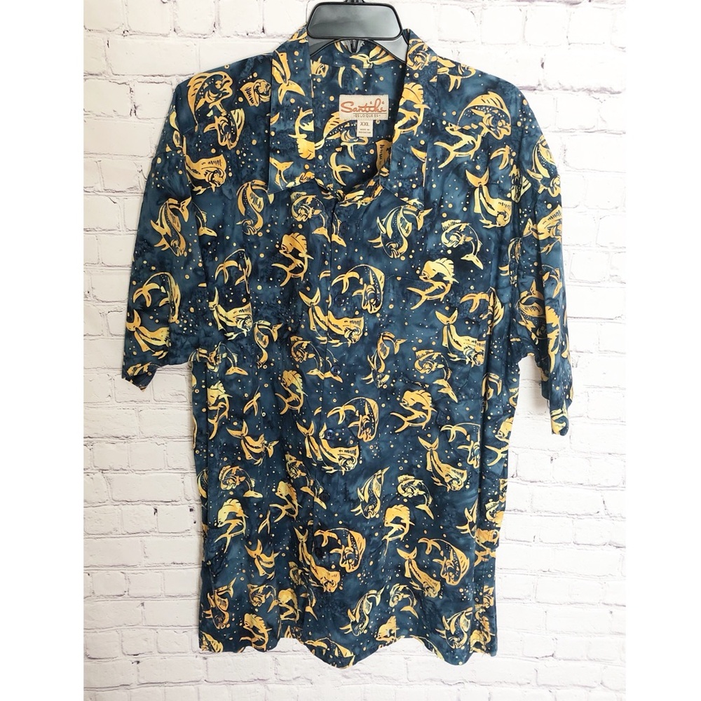 Santiki Hawaiian Blue and Yellow Fish Shirt